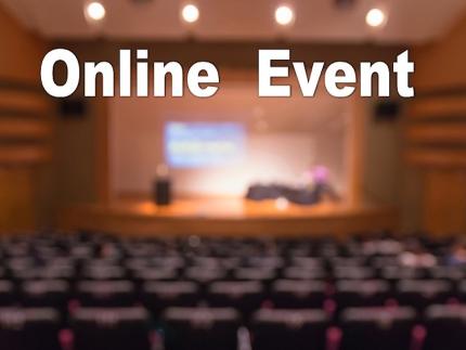 'Online Event' written above conference seating area